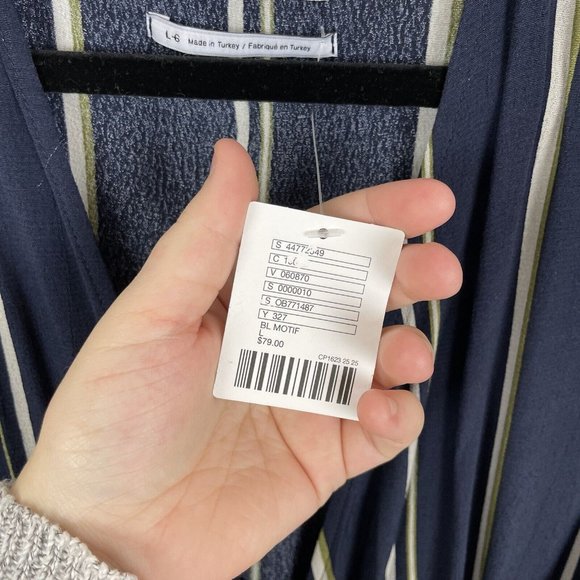 Urban Outfitters Striped Midi Wrap Dress Women's Size L Navy Blue Long Sleeve - Picture 5 of 9